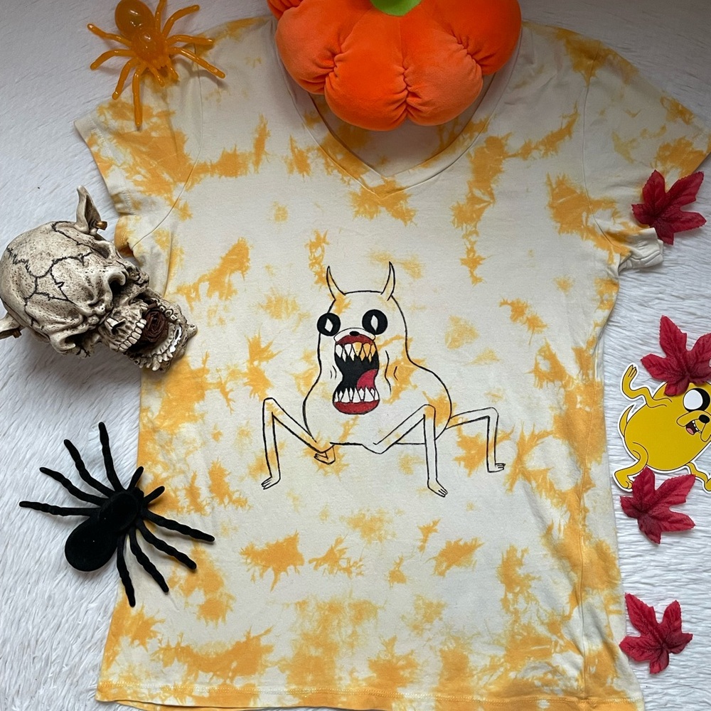 Adventure time scary Jake the Dog hand painted tie dye v neck tee - Picture 14 of 17